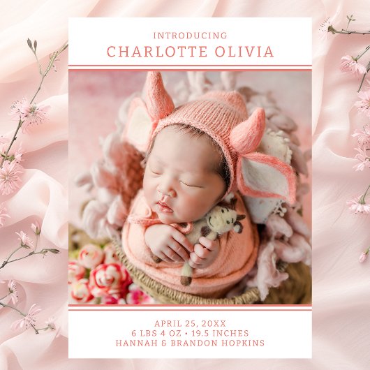 Moderne foto meisje geboorte aankondiging