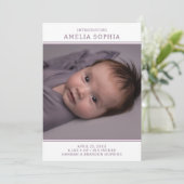 Moderne foto meisje geboorte aankondiging (Staand voorkant)