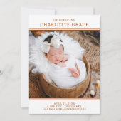 Moderne Foto Meisje Terracotta Geboorteaankondigin Kaart (Voorkant)