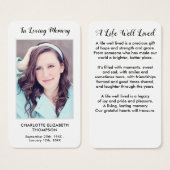 Moderne foto Memorial Funeral Prayer Kaart (Voorkant /achterkant)