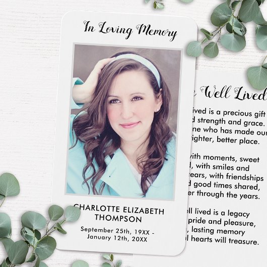 Moderne foto Memorial Funeral Prayer Kaart