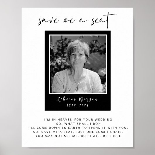 Moderne foto Memorial Saving a Seat Bruiloft teken Poster (Voorkant)