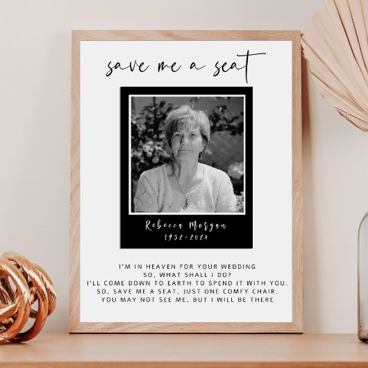 Moderne foto Memorial Saving a Seat Bruiloft teken Poster