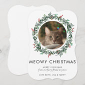 Moderne foto Meowy kerstkat Wreath Feestdagenkaart (Voorkant / Achterkant)