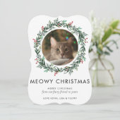 Moderne foto Meowy kerstkat Wreath Feestdagenkaart (Staand voorkant)