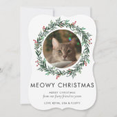 Moderne foto Meowy kerstkat Wreath Feestdagenkaart (Voorkant)