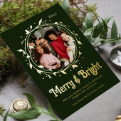 Moderne Foto Merry & Bright Script Krans Folie Feestdagenkaart
