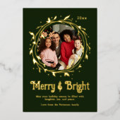 Moderne Foto Merry & Bright Script Krans Folie Feestdagenkaart (Voorkant)
