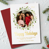 Moderne foto Merry & Bright Script Wreate Folie Feestdagenkaart