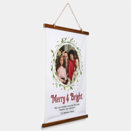 Moderne foto Merry & Bright Script Wreate Hangend Wandkleed (Gebogen)