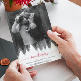 Moderne foto Merry Christmas White Trees Feestdage Kaart