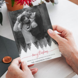 Moderne foto Merry Christmas White Trees Feestdage Kaart