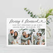 Moderne foto Merry & Getrouwde Pas getrouwd Kerst Feestdagenkaart (Staand voorkant)