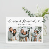 Moderne foto Merry & Getrouwde Pas getrouwd Kerst Feestdagenkaart (Staand voorkant)
