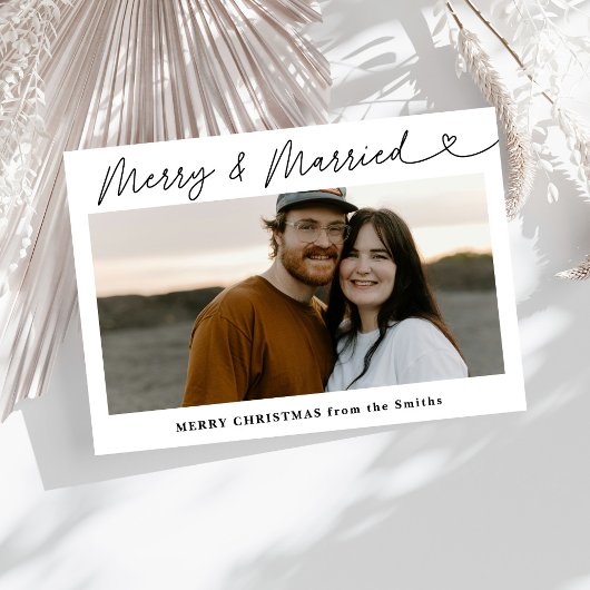 Moderne foto Merry & Getrouwde Pas getrouwd Kerst Feestdagenkaart