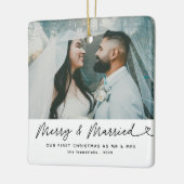 Moderne foto Merry & Getrouwde Pas getrouwd Kerst Keramisch Ornament (Links)