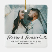 Moderne foto Merry & Getrouwde Pas getrouwd Kerst Keramisch Ornament (Achterkant)