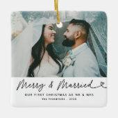 Moderne foto Merry & Getrouwde Pas getrouwd Kerst Keramisch Ornament (Voorkant)