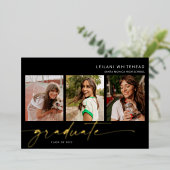 Moderne foto met briefterig Afstuderen zwart Folie Uitnodiging (Staand Voorkant)