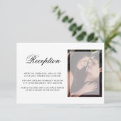 Moderne foto met chic Script Wedding Reception Informatiekaartje (Staand voorkant)