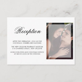 Moderne foto met chic Script Wedding Reception Informatiekaartje
