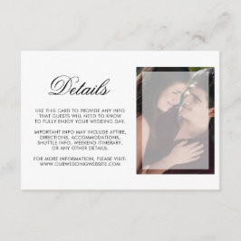 Moderne foto met details over chic Script Wedding Informatiekaartje