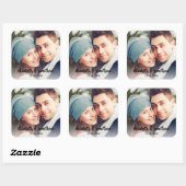 Moderne foto met handgeschreven script aangepaste  vierkante sticker (Vel)