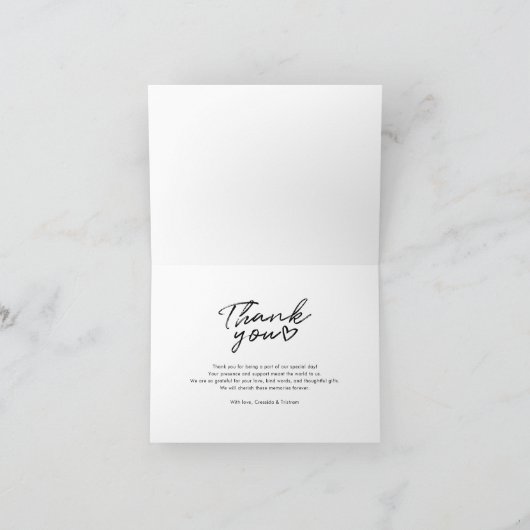 Moderne foto met handschrift bruiloft Bedankt (Binnen)