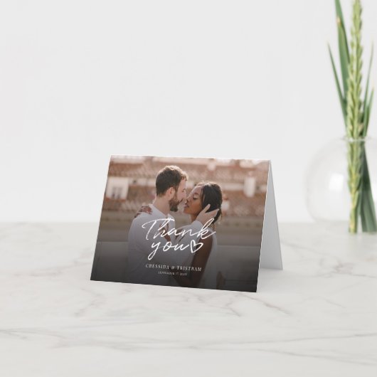Moderne foto met handschrift bruiloft Bedankt (Voorkant)