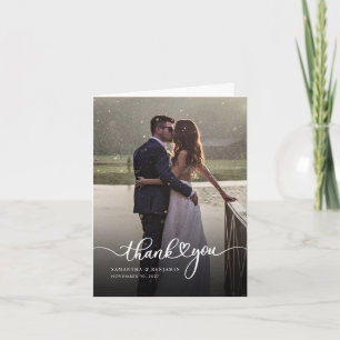 Moderne foto met handschrift bruiloft Bedankt Notitiekaartje