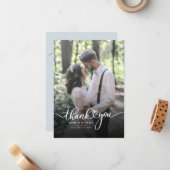 Moderne foto met handschrift bruiloft Bedankt Notitiekaartje (Voorkant / Achterkant in situ)