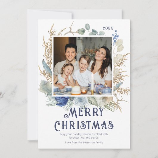 Moderne foto met kerstscript Boho Floral (Voorkant)