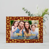 Moderne foto met kerstsnowflake, bruin en goud folie feestdagenkaart (Staand Voorkant)