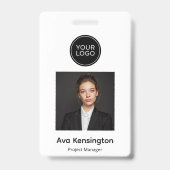 Moderne foto met logo | Aangepaste werknemersnaam Badge (Voorzijde)
