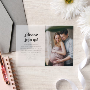 Moderne foto met minimaal Baby shower Vellum Uitnodigingen