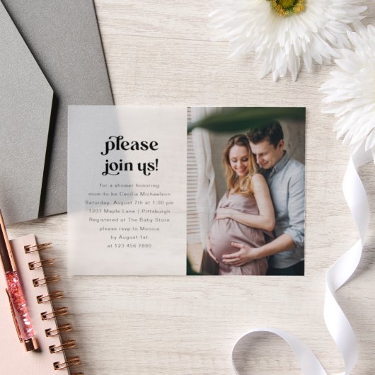 Moderne foto met minimaal Baby shower Vellum Uitnodigingen (Huwelijk)
