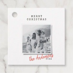 Moderne foto met minimale kerstmis bedankjes labels