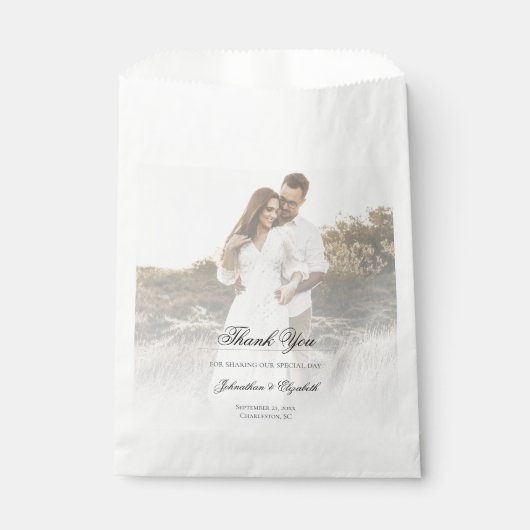 Moderne foto met overlay bruiloft bedankzakje (Voorkant)