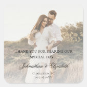 Moderne foto met overlay bruiloft vierkante sticker (Voorkant)