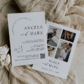 Moderne foto met QR-code Zwart & Wit Bruiloft Kaart