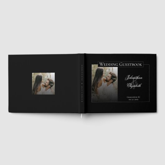 Moderne foto met zwarte overlay bruiloft gastenboek (Volledig)