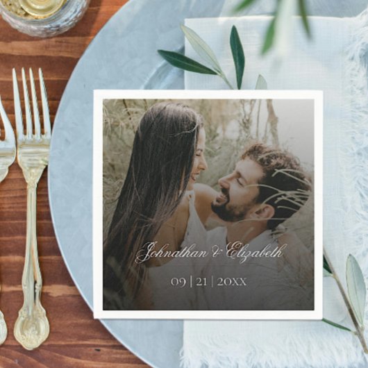 Moderne foto met zwarte overlay bruiloft servet