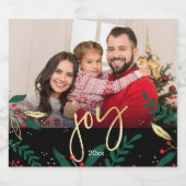 Moderne foto met zwarte rode gouden kerst sparkling wijnetiket (Enkel label)