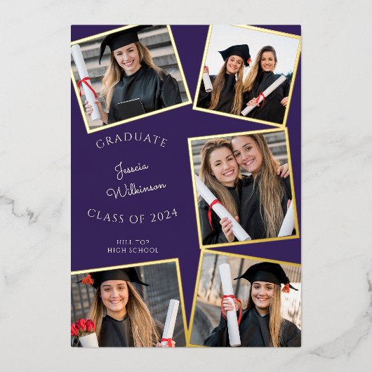 Moderne foto middelbare school afstuderen folie uitnodiging (Voorkant)