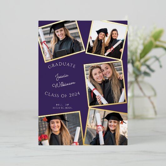 Moderne foto middelbare school afstuderen folie uitnodiging (Staand Voorkant)