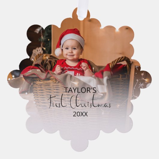 Moderne foto Mijn Eerste Kerstmis Ornament Kaart (Voorkant)