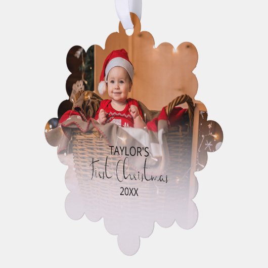 Moderne foto Mijn Eerste Kerstmis Ornament Kaart (Links)