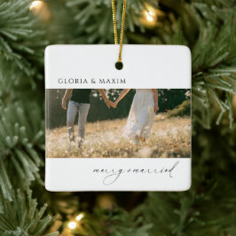 Moderne foto minimale elegante Pas getrouwd Keramisch Ornament