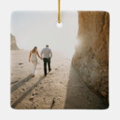 Moderne foto minimale elegante Pas getrouwd Keramisch Ornament (Achterkant)