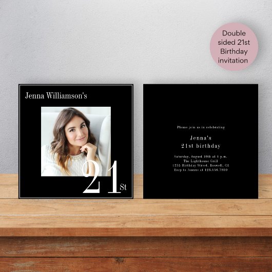 Moderne foto minimale zwart-wit 21e verjaardag kaart